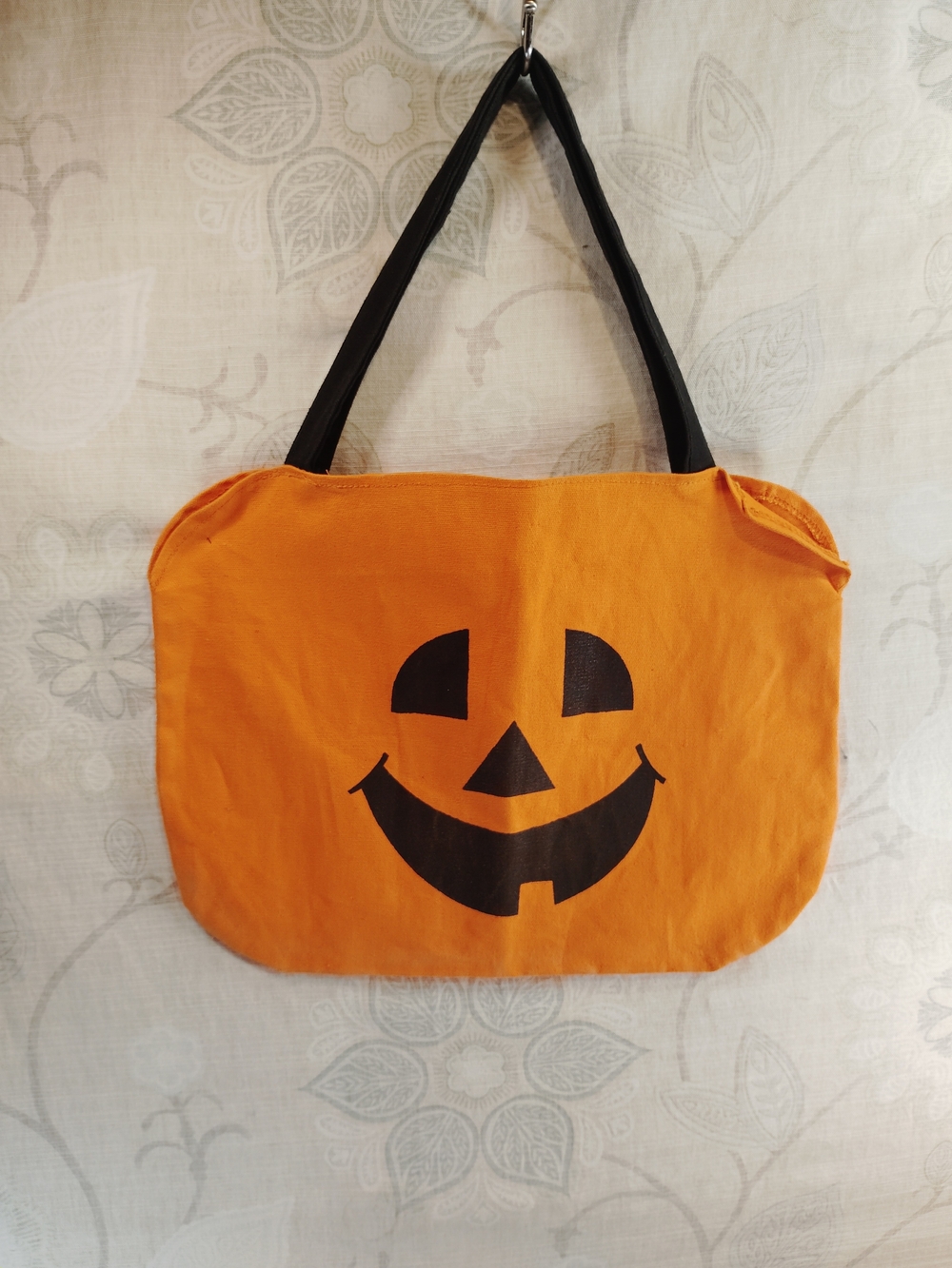Kids Orange Jack-O'-Lantern Trick-or-Treat Tote Bag with Black Handles